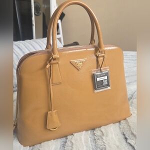 Prada Camel Leather Satchel.